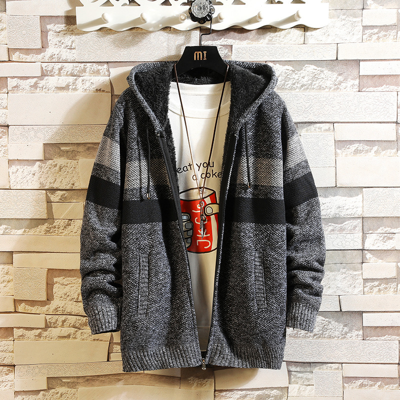 New menswear Plush sweater cardigan large foreign trade gradient coat slim Hooded Jacket