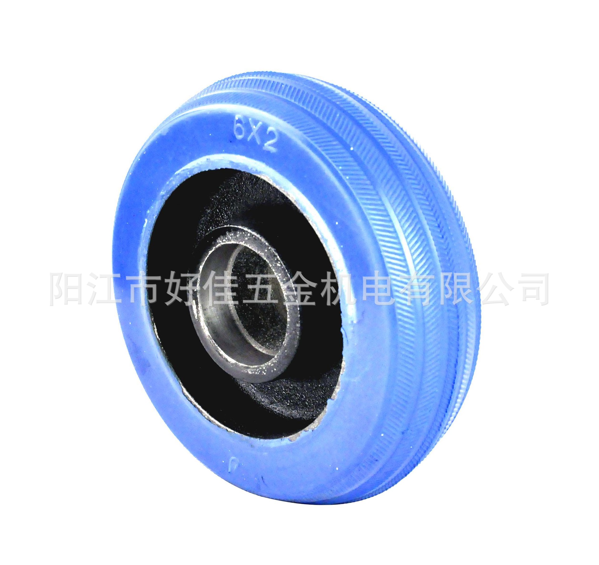 源头工厂直供6X2重型双轴承铁芯蓝色高弹力橡胶A型脚轮