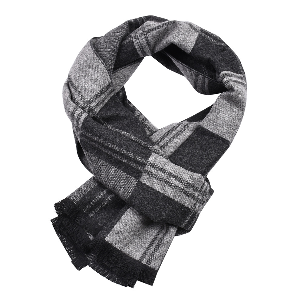 2022 New checkered scarf with double-sided imitation cashmere for autumn and winter warmth, men's shawl_voghion.com