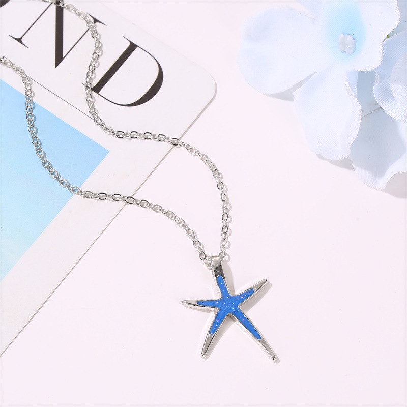 New Necklace Fashion Simple Five-pointed Star Clavicle Chain Blue Starfish Pendant Jewelry display picture 4