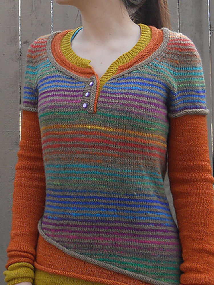 new multicolor stitching striped long-sleeved sweaters NSLK11355