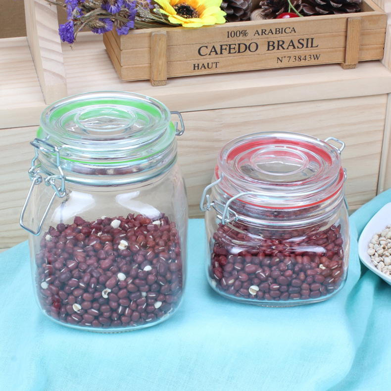 创意卡扣方形密封罐加厚玻璃零食存储罐厨房杂粮储物罐玻璃调料罐