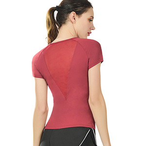 Quick-drying Yoga Short-sleeved T-shirt Ventilated Mesh Yarn Red Running Fitness Jacket Yoga Suit
