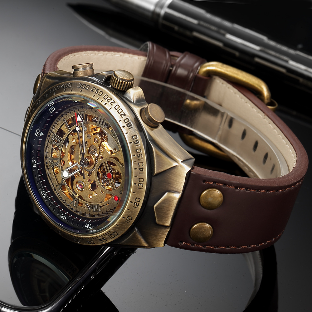 72g Weight Tempered Glass Mirror Material Genuine Leather, Steel Belt Strap Material Watch Classification Pointer Display Type Butterfly Double Snap, Buckle Buckle Style Round Dial Shape Casual, Daily Occasion Mechanical Movement Color Block Pattern All Seasons Season Men's Gender Retro Style Retro Color Block Butterfly Double Snap Buckle Mechanical Watch Men's Watches 7