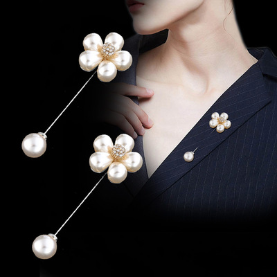 Autumn and winter the republic of korea Retro Anti emptied Five flower one word Pearl Brooch Metal Scarf buckle Simplicity Pin wholesale