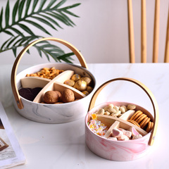 Fruit Plate Compartmentalized Nordic Style Modern Living Room Home Ceramic Creative Handle-Divided Dry Fruit Plate Snack Plate