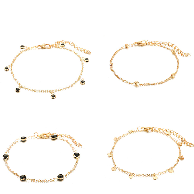 New Accessories About Black Diamond Gold Beads Tassel Anklet 4-piece Set Women display picture 7
