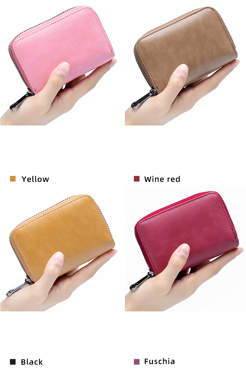 Men's Solid Color Leather Zipper Card Holders display picture 4