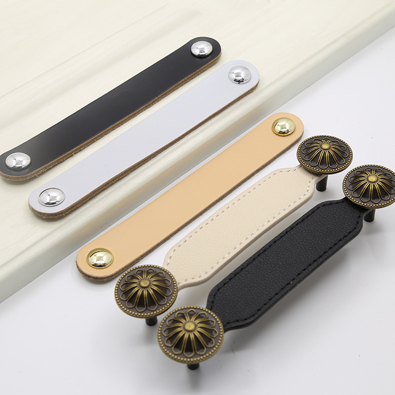 Muebles gabinete puerta pilotos europeo moderno armario cajón puerta manija 128mm negro y blanco manija de cuero