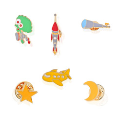 外貿飾品 創意太空外星人胸針飛機火箭宇航員胸花 望遠鏡別針徽章