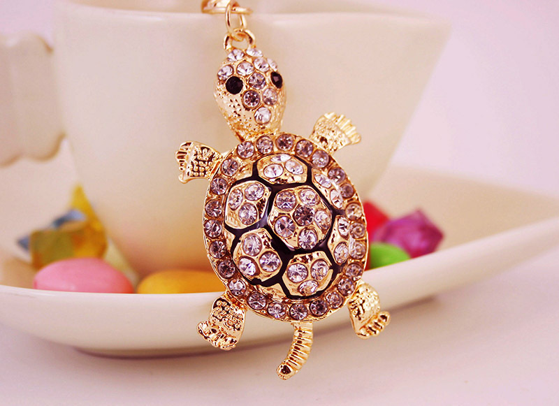 37g Weight Alloy, Metal Material Heart Pattern Unisex Gender White, Peach Color Korean Cute Diamond Crystal Cartoon Turtle Car Keychain 4