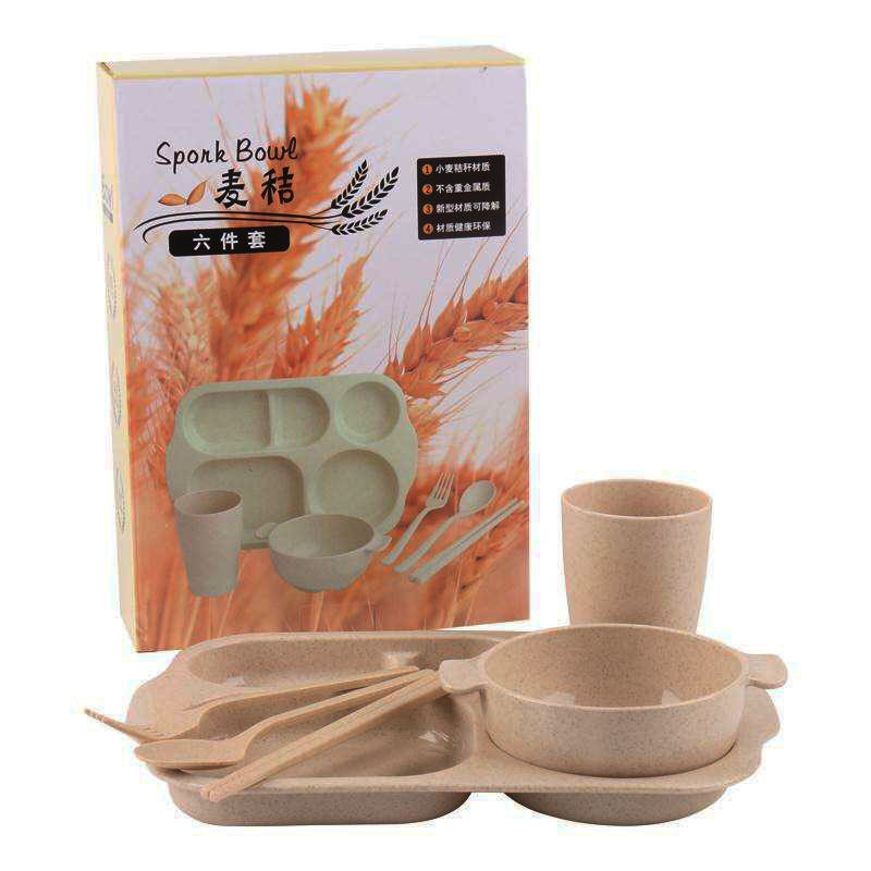 Wheat incense bowl dinner plate Cup 6 pieces suit gift color box microwave heating fork spoon dinner plate RS-8439 Wheat incense bowl dinner plate Cup 6 pieces suit gift color box microwave heating fork spoon dinner plate RS-8439