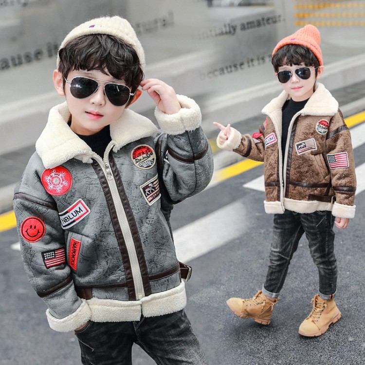 男童羊羔绒外套秋装加绒儿童毛加厚男宝宝秋冬洋气帅气上衣童装潮