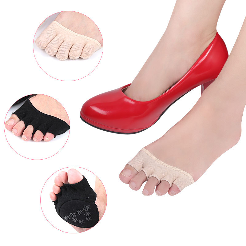 点胶五指袜半截加棉吸汗前掌半掌全趾露趾高跟鞋防滑隐形袜