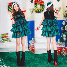 聖誕樹裝扮衣服成人女款聖誕節演出服裝綠色蛋糕裙千層裙娃娃裙