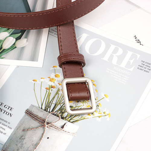 No-hole square buckle women's belt, simple and versatile, needle-free retro fashion belt for women, Korean style student belt