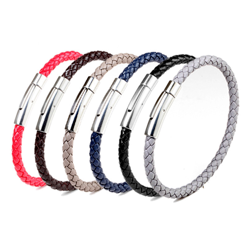 13g Weight Casual Circle Microfiber Steel Men's Wristband Men Cord & Leather Bracelets