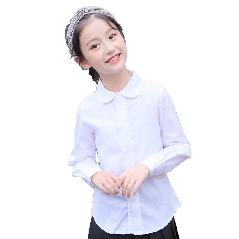 goods in stock Spring Versatile CUHK Daughter shirt shirt Solid White cotton Long sleeve Lapel shirt