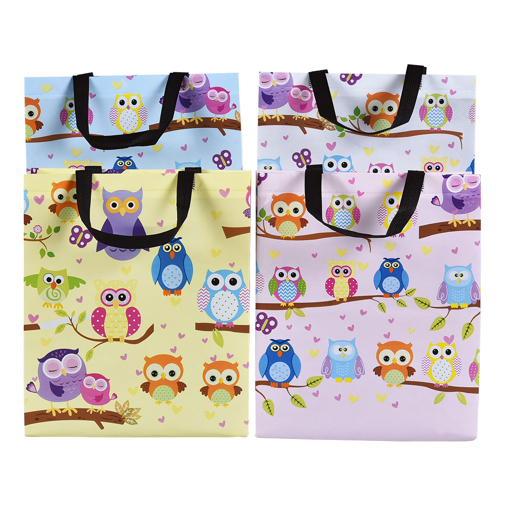 卡通猫头鹰手提无纺布袋现货 防水服装手提袋无纺布环保购物袋