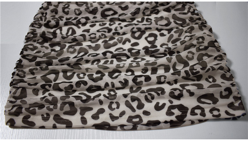 Pleated Mesh Suspender Leopard Print Dress NSHT64361