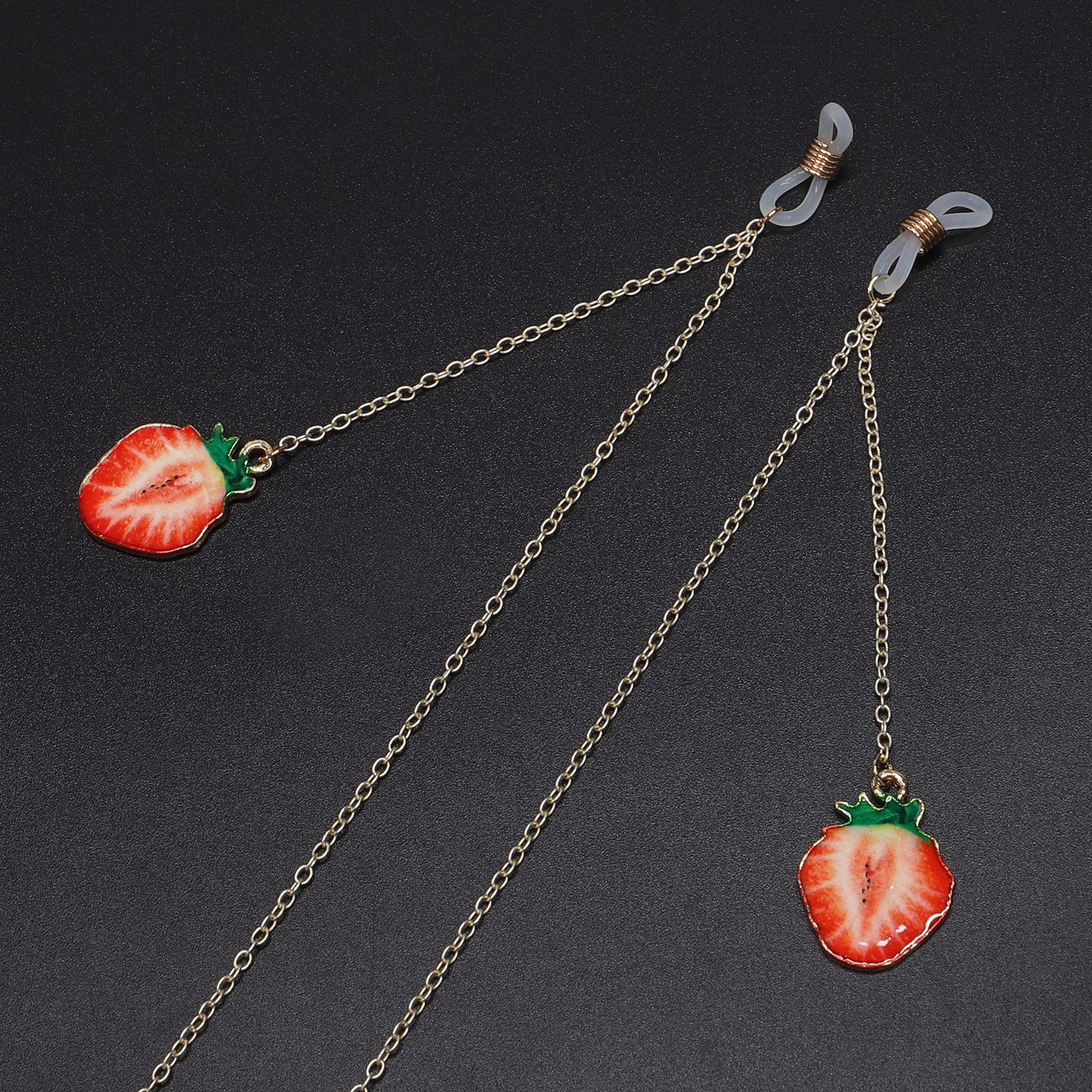 防滑 流行 金属眼镜绳 金色 水果草莓 吊坠 眼镜链 时尚 厂家跨境