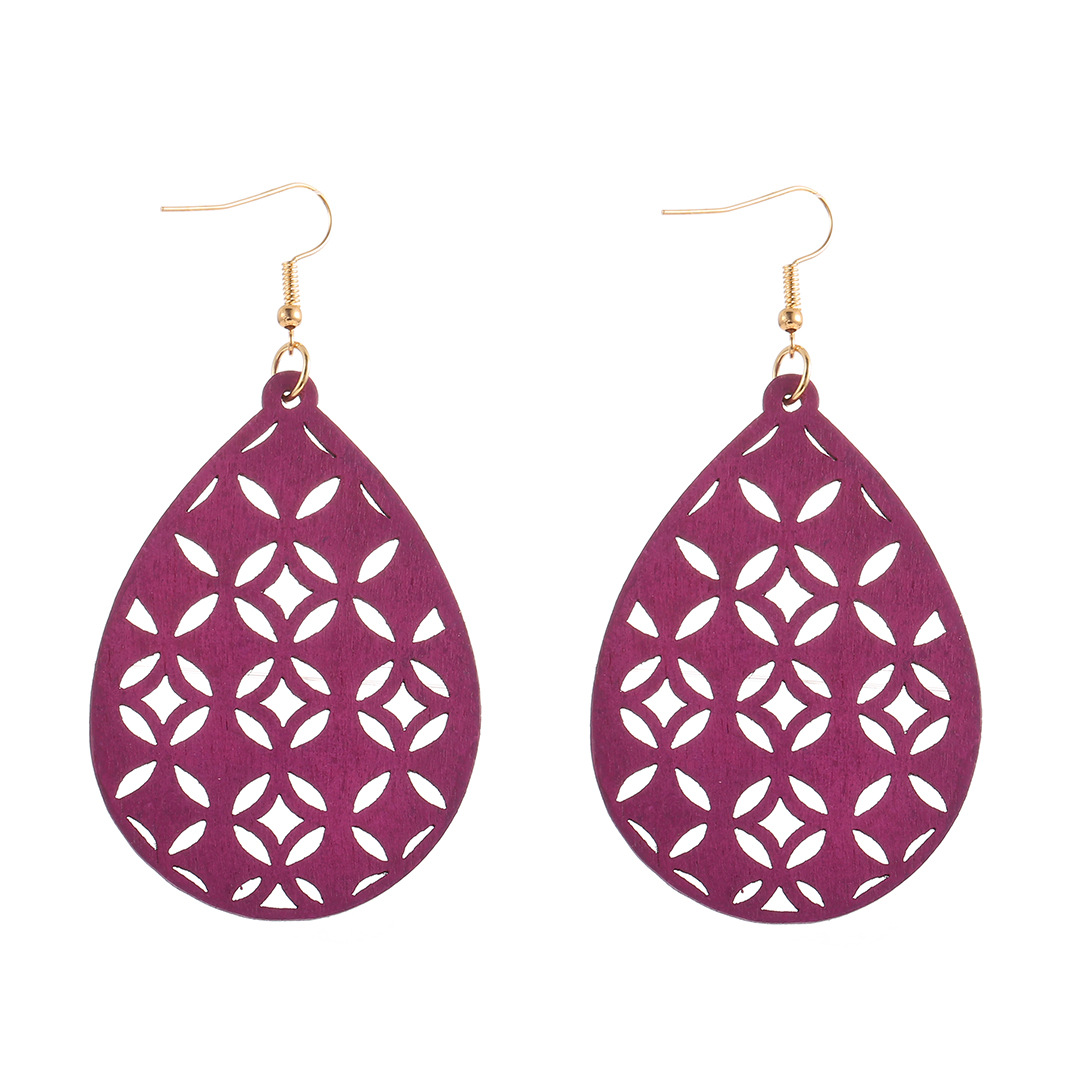 Retro Water Droplets Solid Color Wood Hollow Out Women's Drop Earrings 1 Pair display picture 4