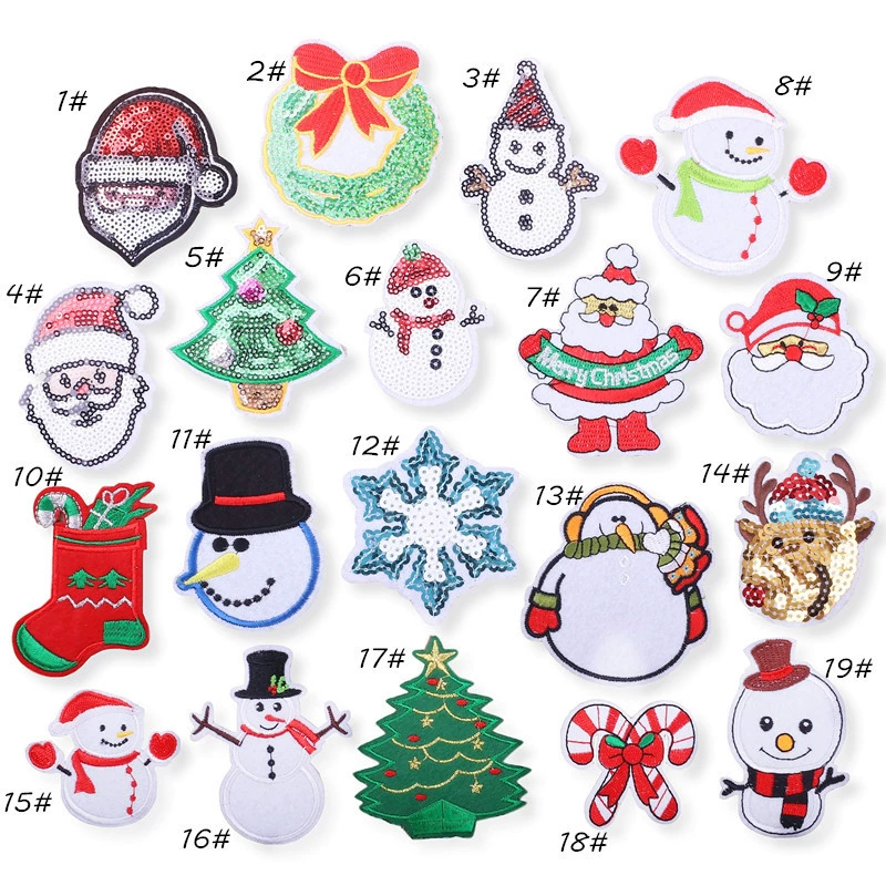 Hot-selling Christmas series embroidered fabric patch cartoon Christmas reindeer snowflake patch shiny embroidery badge wholesale iron-on