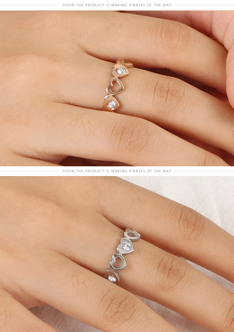 Korean Style Popular Simplicity Titanium Steel Heart-shaped Open Ring Female Simple Japanese And Korean Trendy Heart-shaped Index Finger Students' Ring display picture 7