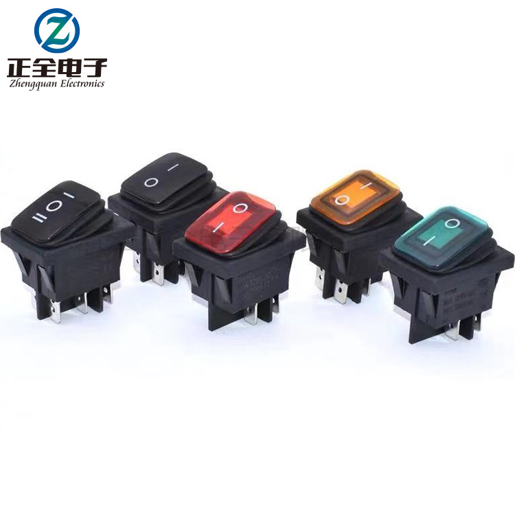 直供连体防水船型开关KCD4 防水四脚两档带灯12V220V翘板电源开关