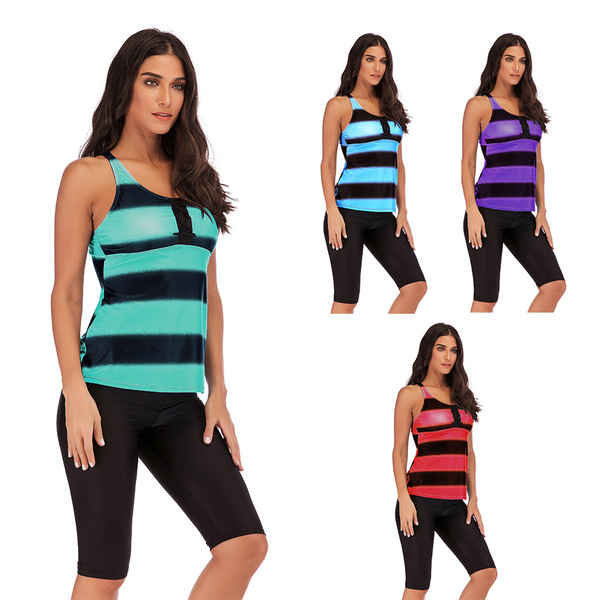 New Gradient Stripe Sports Split Pants and Pants Swimsuit