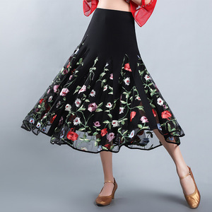 black ballroom dance skirt for women National standard dance half skirt social dance big swing skirt modern dance square dance practice performance skirt