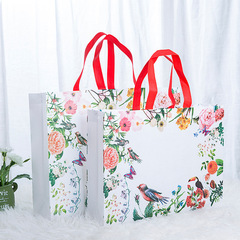 Bird and Flower Laminated Non-woven Bag with Additional Printing for Clothing Non-woven Tote Shopping Bag with Added Thickness for Women's Tote Bag