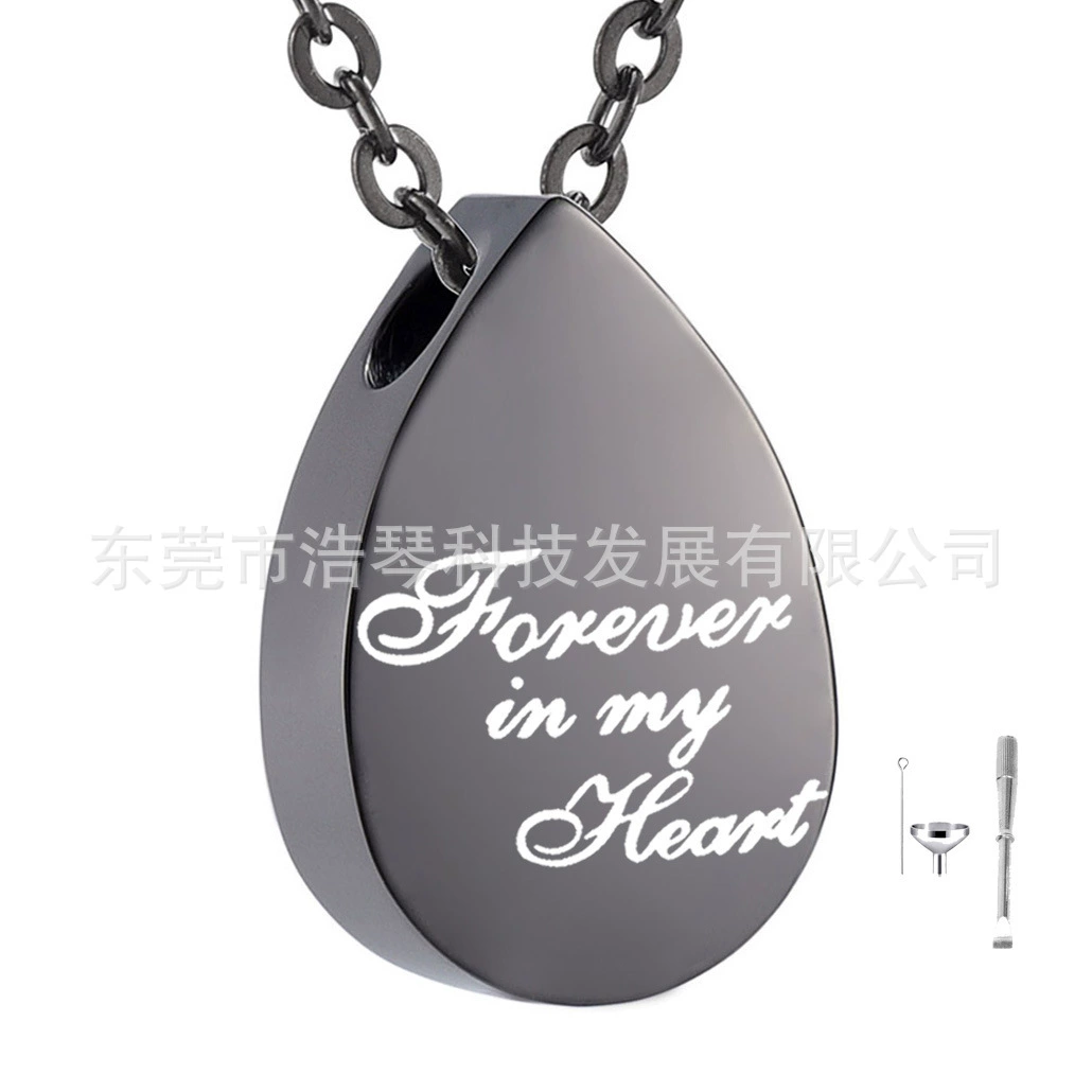 Европейские и американские ювелирные изделия Персонализированные Простой флакон духов животное пепел ожерелье Черный каплевидный Выгравированный кулон с пеплом