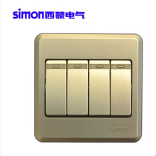 西蒙開關插座西蒙39系列香檳金色工程四位單極/雙控開關帶熒光