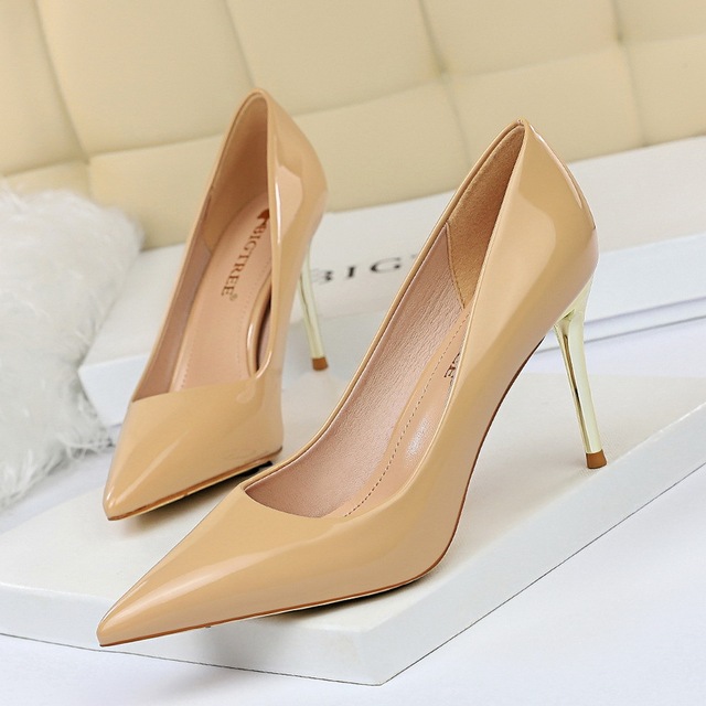 fashionable metal heel high heel shallow mouth pointed sexy dress