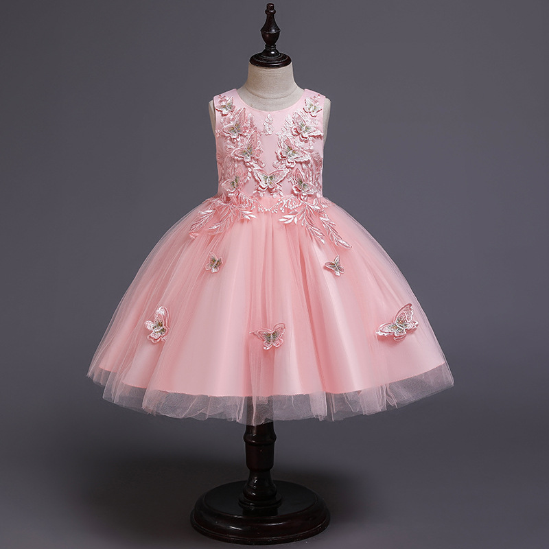 2019 nuevo transfronterizo exclusivo Amazon niñas vestido de mariposa encaje niños vestido de pasarela de una sola pieza entrega