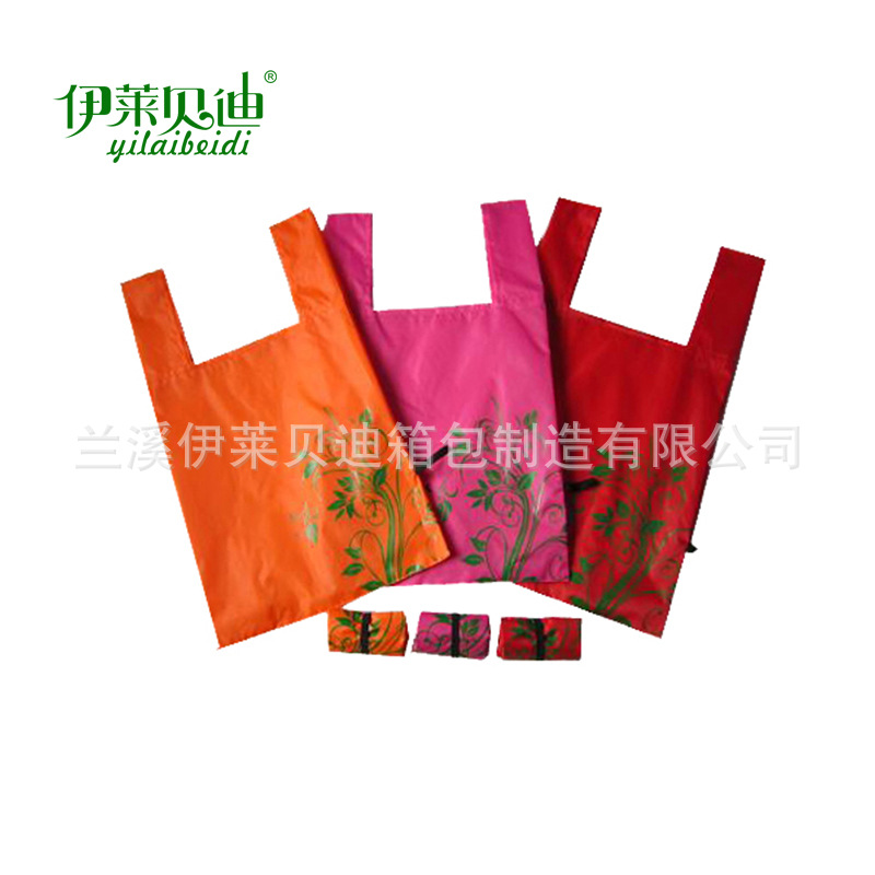 供应手提折叠购物袋 涤纶便携背心袋 礼品促销购物袋厂家定做logo