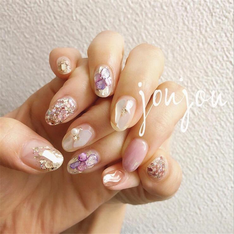 Estilo japonés joujou mismo estilo Internet celebrity nail beauty pieza de concha natural abulón grueso alto traje de joyería de uñas brillantes