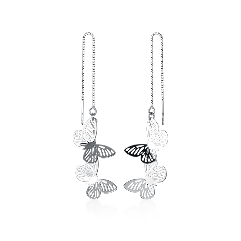 Eloch s925 línea de auriculares de plata para mujeres estilo japonés y coreano pequeño fresco hueco mariposa caja joyería de auriculares G3493
