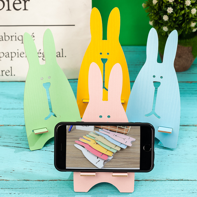 创意动物手机座印刷地推定制小礼品可爱卡通兔子木质手机支架批发