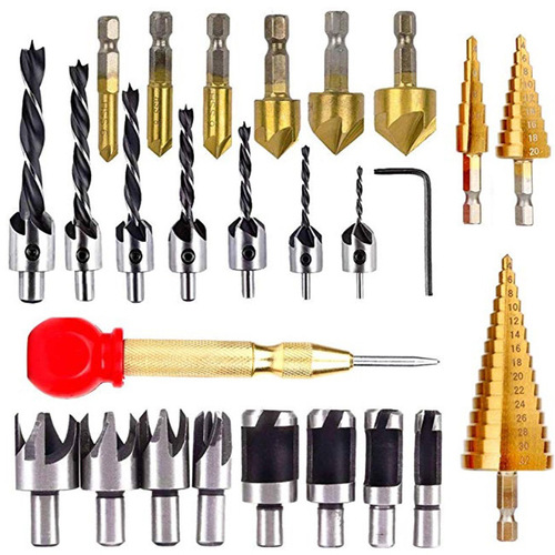 26pcs drill bit set hexagonal handle pagoda drill cork drill bit golden punch positioning punch five-edged chamfer