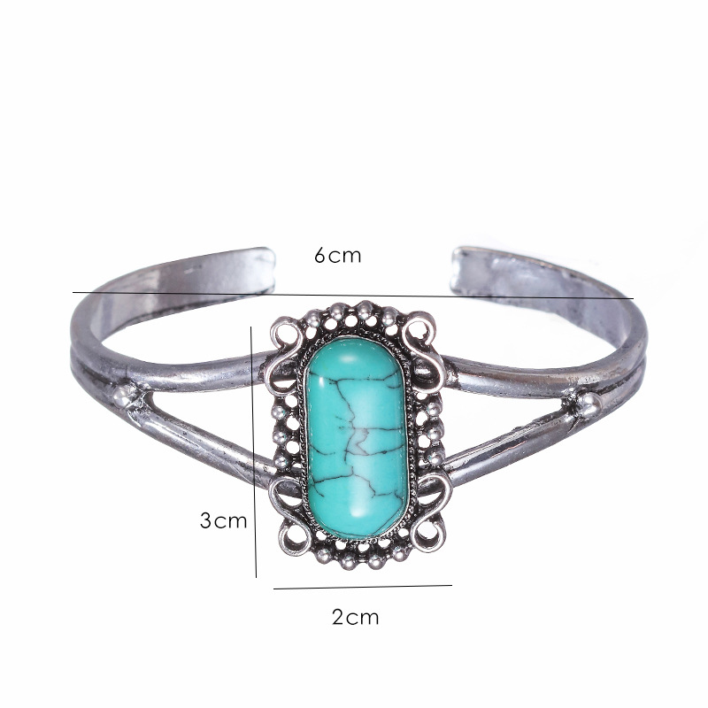 Vintage Silver Bracelet with Turquoise Stone Adjustable Fit