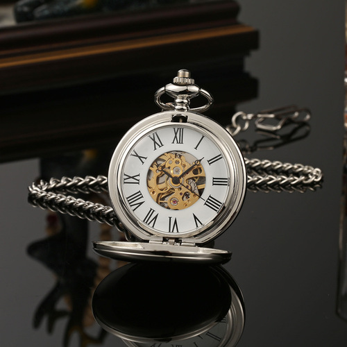 Double-open and double-sided optical mechanical pocket watch, non-automatic retro flip mechanical watch, manual mechanical hanging watch can be shipped on behalf of