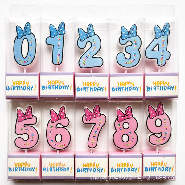 Children's blue fuchsia cartoon candle with bow