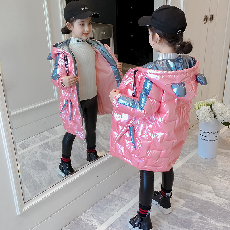 Children's clothing Girls cotton 2019 new pattern girl Winter clothes Korean Edition Bright cotton-padded clothes children Mid length version winter coat