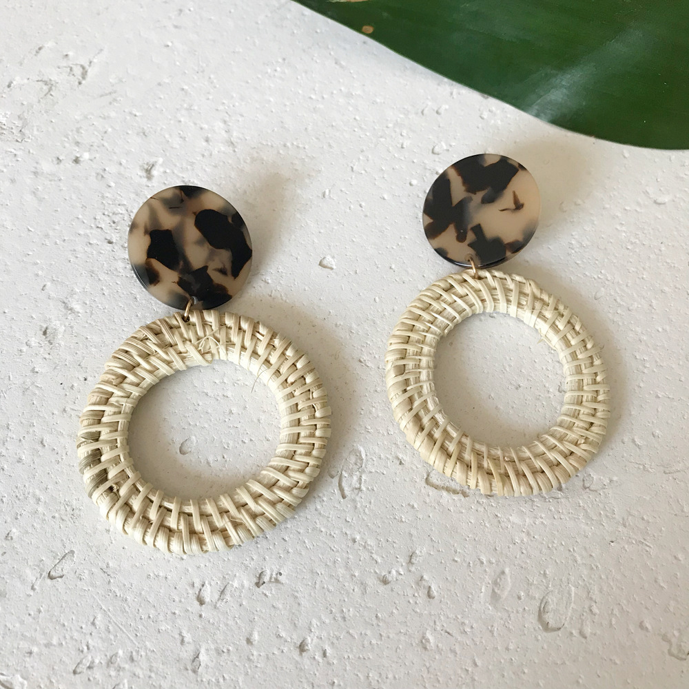 18g Weight Alloy Ear Needle Material Drop Earrings Classification 1 Pair Quantity Daily Occasion Acrylic, Rattan Material Leopard Pattern Women'S Gender Retro Style Handmade Craft 1 Pair Retro Leopard Handmade Arylic Rattan Drop Earrings 7