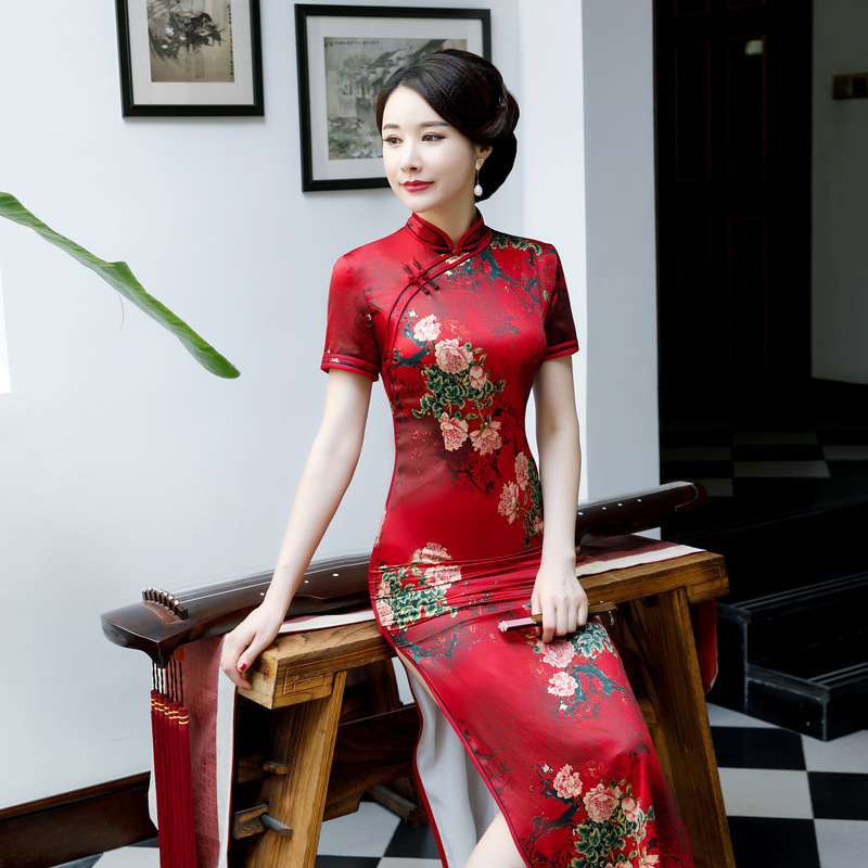 Chinese Dress Qipao for women long short sleeve cheongsam with large size Robes chinoises