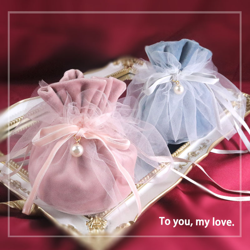 新款婚礼喜糖袋纱袋女结婚喜糖盒批发伴手礼盒装手提拎袋丝绒布袋