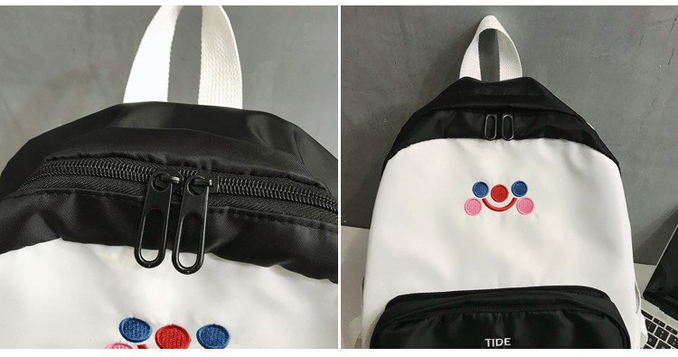 New Fashion Hit Color Embroidery Smiley Shoulder Bag Retro Sense Student Campus Backpack Wholesale display picture 20