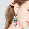 Fashionable universal accessory, metal earrings, European style, boho style, with gem